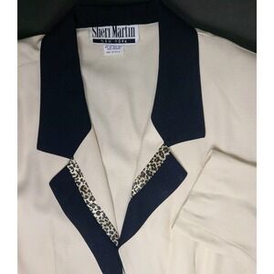Vtg Sheri Martin New York Cropped Blazer Size 10 Cream Black Leopard Trim